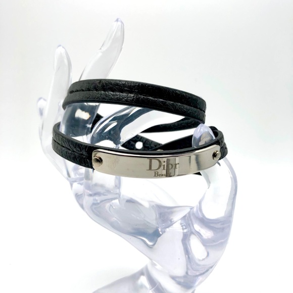 DIOR Bracelet Black Double Wrap Leather Choker NEW BOX - Picture 4 of 5